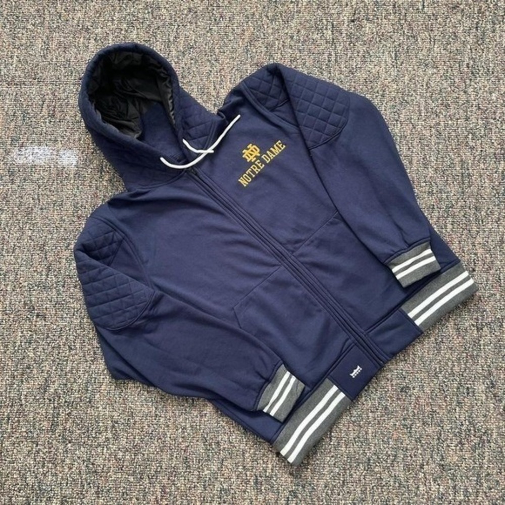Franchise Club Notre Dame Fighting Irish Full Zip Hoodie Navy Blue XL Quilted